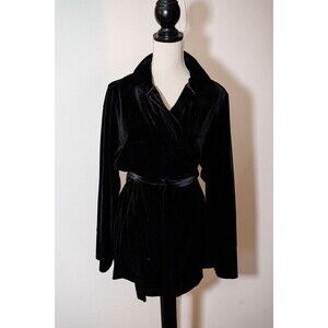 VTG Harve Bernard womens 8 black velvet wrap tunic blouse mini dress witchy goth